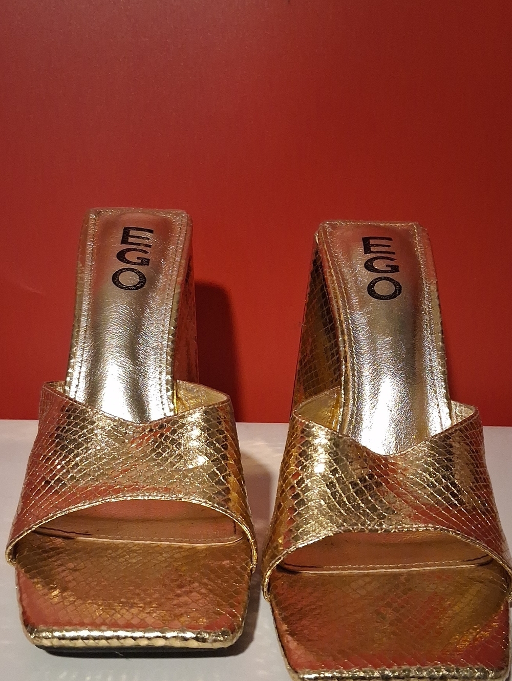 EGO Gold Metallic Snake-Effect Mule Heels